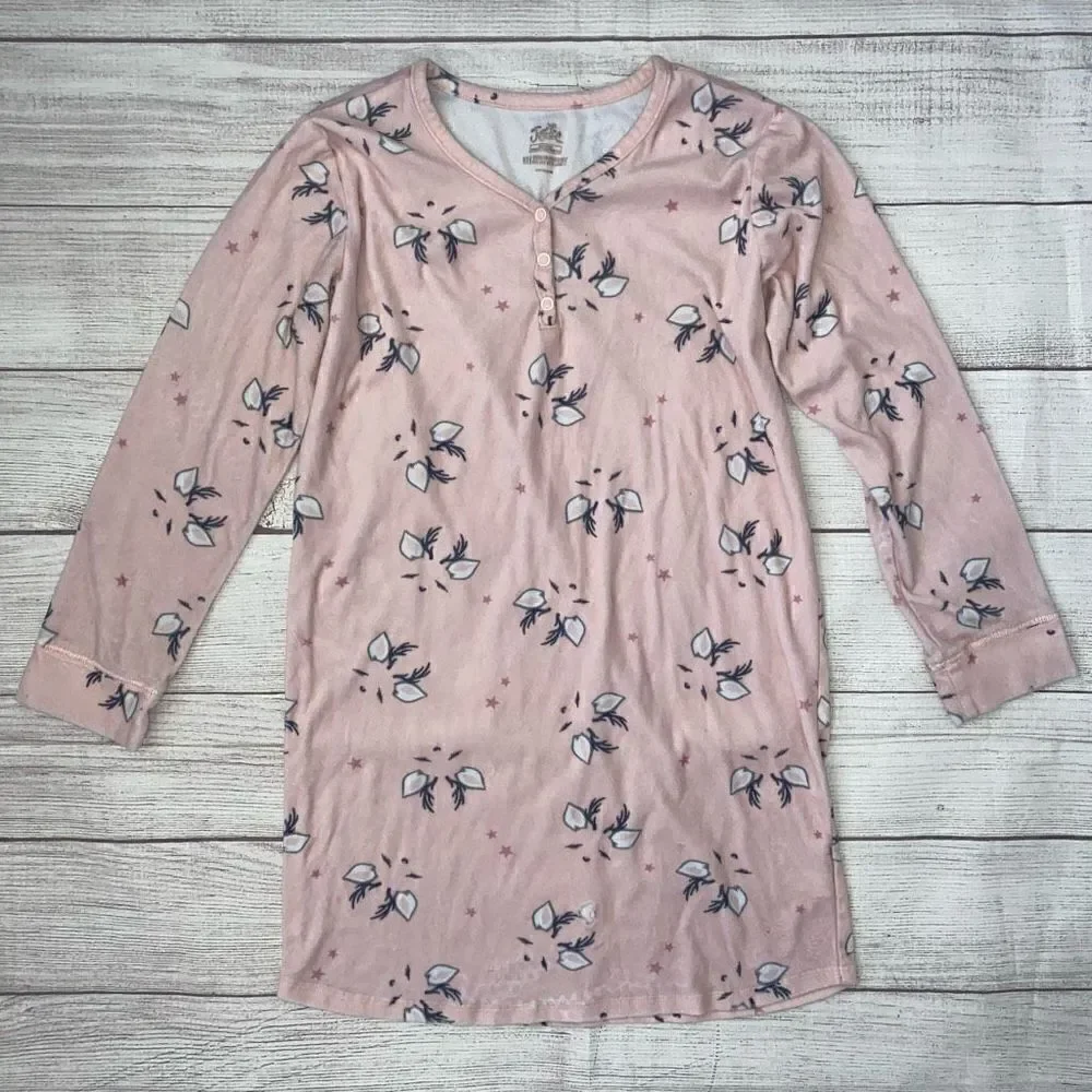 Justice fleece Longsleeve nightgown pink w/animal print sz 10 girls